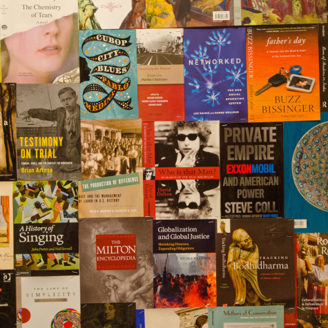 Decorative image of book jacket covers laid out in a collage.